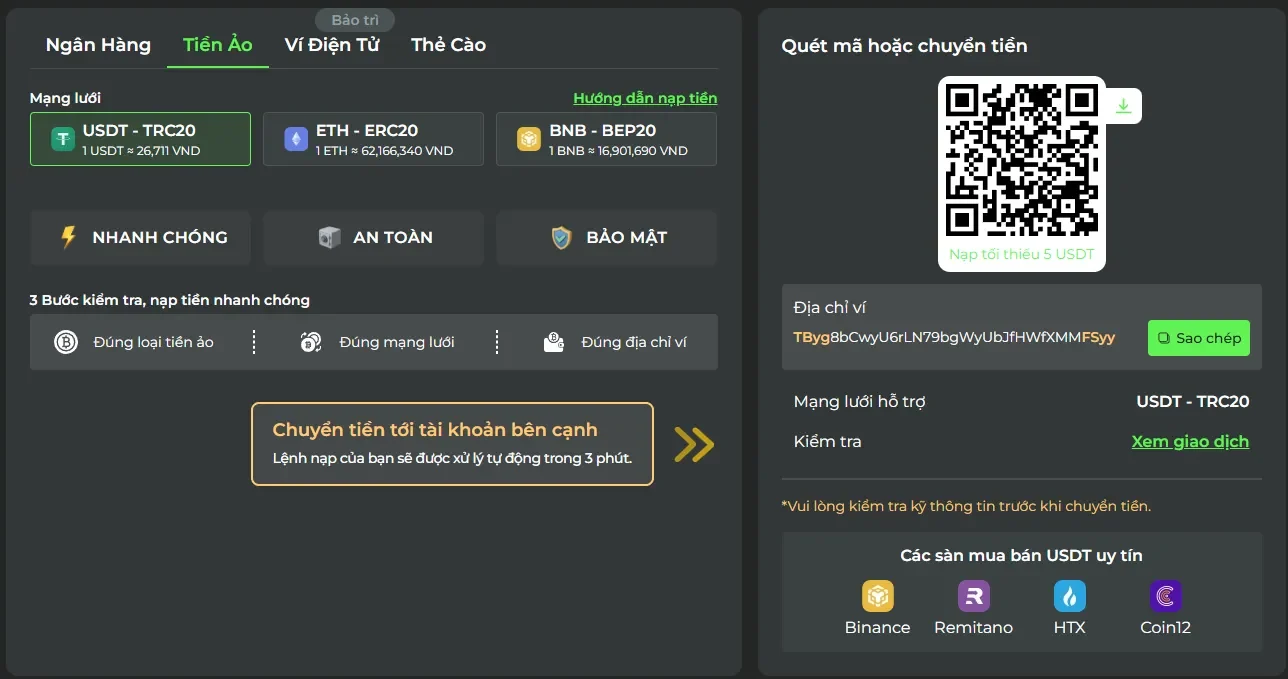 Các phương thức nạp tiền tại nhà cái UK88